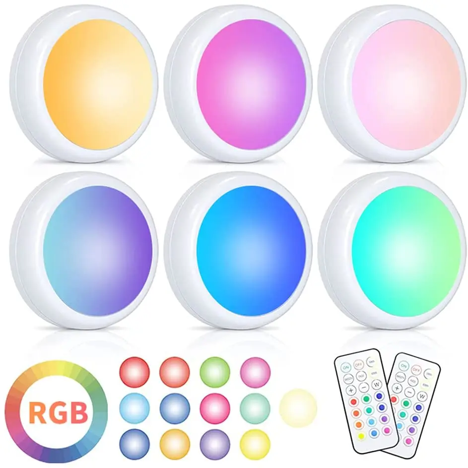 

LED Dimmable Lights RGBWireless Lamp Disc Lightings Battery Powered Wall Lamp With Remote Controls Timing For Kitchen Nightlight
