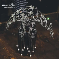 himstory newest silver color star rhinestone bridal crown wedding headwear fashion crystal princess hair accessories