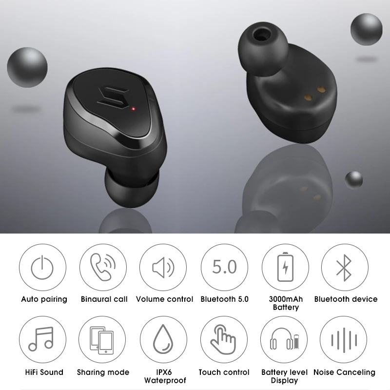 INSMA bluetooth 5,0 TWS Беспроводные наушники с сенсорным управлением Водонепроницаемые спортивные наушники 3000 мАч power Bank для смартфона