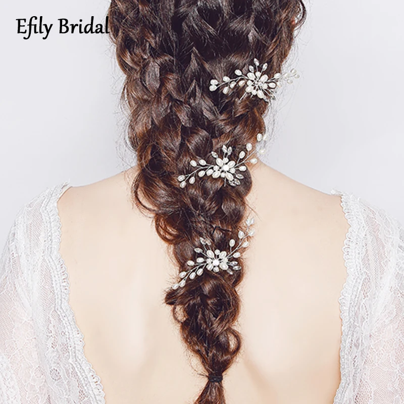

Efily Pearl Flower Hair Pin Wedding Accessories Women Bridal Headwear Rhinestone Headpiece Bride Hair Jewelry Bridesmaid Gift