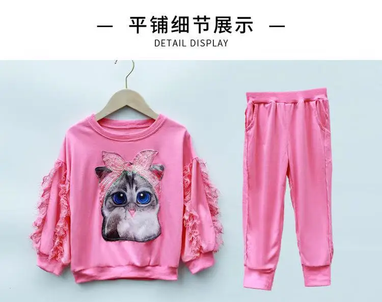 Спортивный костюм для девочек пуловер из 2020 хлопка с круглым вырезом спортивные