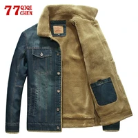 denim jackets men fleece warm cowboy windbreaker outerwear male multi pocket fur collar mens bomber jacket plus size 6xl coats