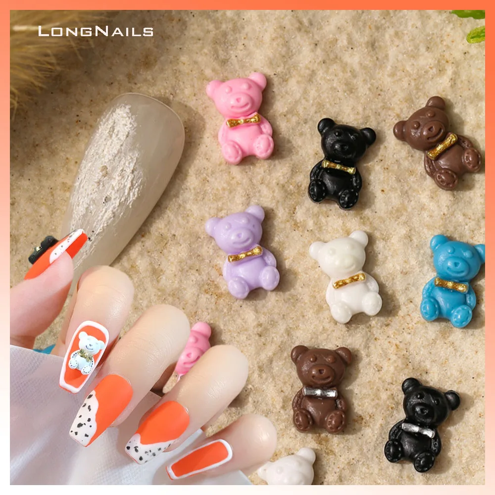 

10.2*7.2mm Smile Gentleman BEAR Charm Golden Bow-Tie Flatback White Resin Manicure Decorations KR PoP Nail Gentle Bear Decors 20