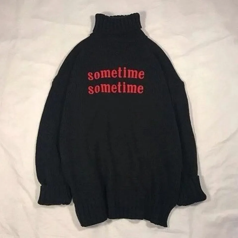 

Chic Fashion Korean Ulzzang Turtleneck Sweater Women Letter Printed All-match BF Loose 2XL Streetwear Women Harajuku Oversize