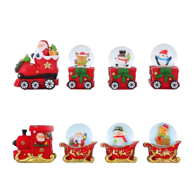 

1 Set Christmas Snow Globe Crystal Train Ornament Santa Claus Snowman Elk Sleigh Car Round Ball Xmas Desktop Decor