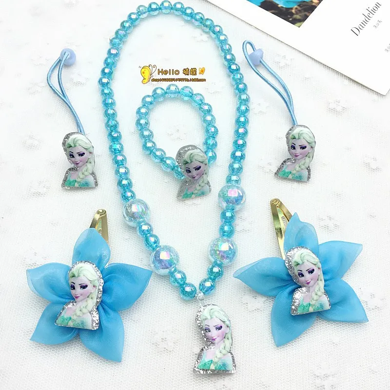 6 шт диснеевских мультфильмов Холодное сердце детское ожерелье + браслет резинка