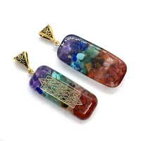 natural crystal crushed stone pendant seven chakra reiki healing power stone rectangular pendant suitable for diy jewelry making