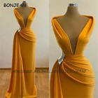 Женское вечернее платье без рукавов, оранжевое официальное платье в пол с V-образным вырезом, 2021