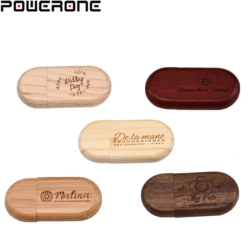 

POWERONE (1 PCS free LOGO)Wooden usb + Box pen drive 8GB 16gb 32gb 64gb usb Flash Drive Memory Stick LOGO customer wedding Gift