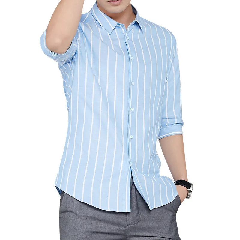 

2021 Short-sleeved Men's Shirt Literary Shirt Korean Trend Youth Professional Wear Casual Striped Shirt Camisas Para Hombre