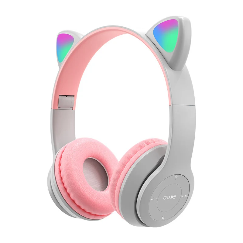Wireless Headphones Cat Ear with Mic Blue-tooth Glow Light Stereo Bass Helmets Children Gamer Girl Gifts PC Phone Gaming Headset |