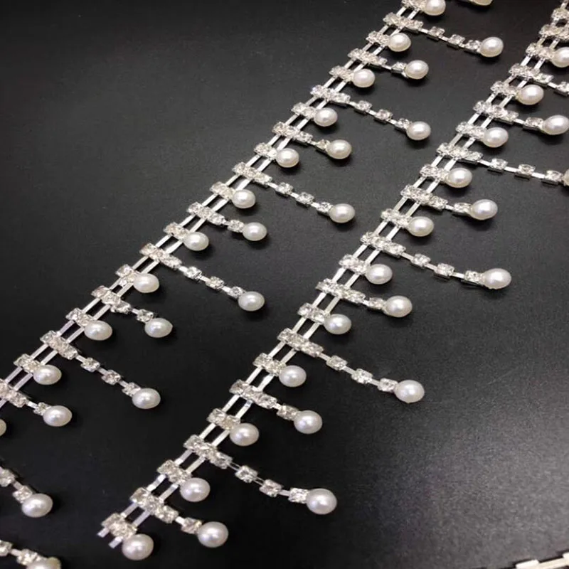 

10Yards Handmade Sewing Tassel Fringe Trimming Bridal Crystal Clear Rhinestone Appliques for Wedding Dress Belt DIY