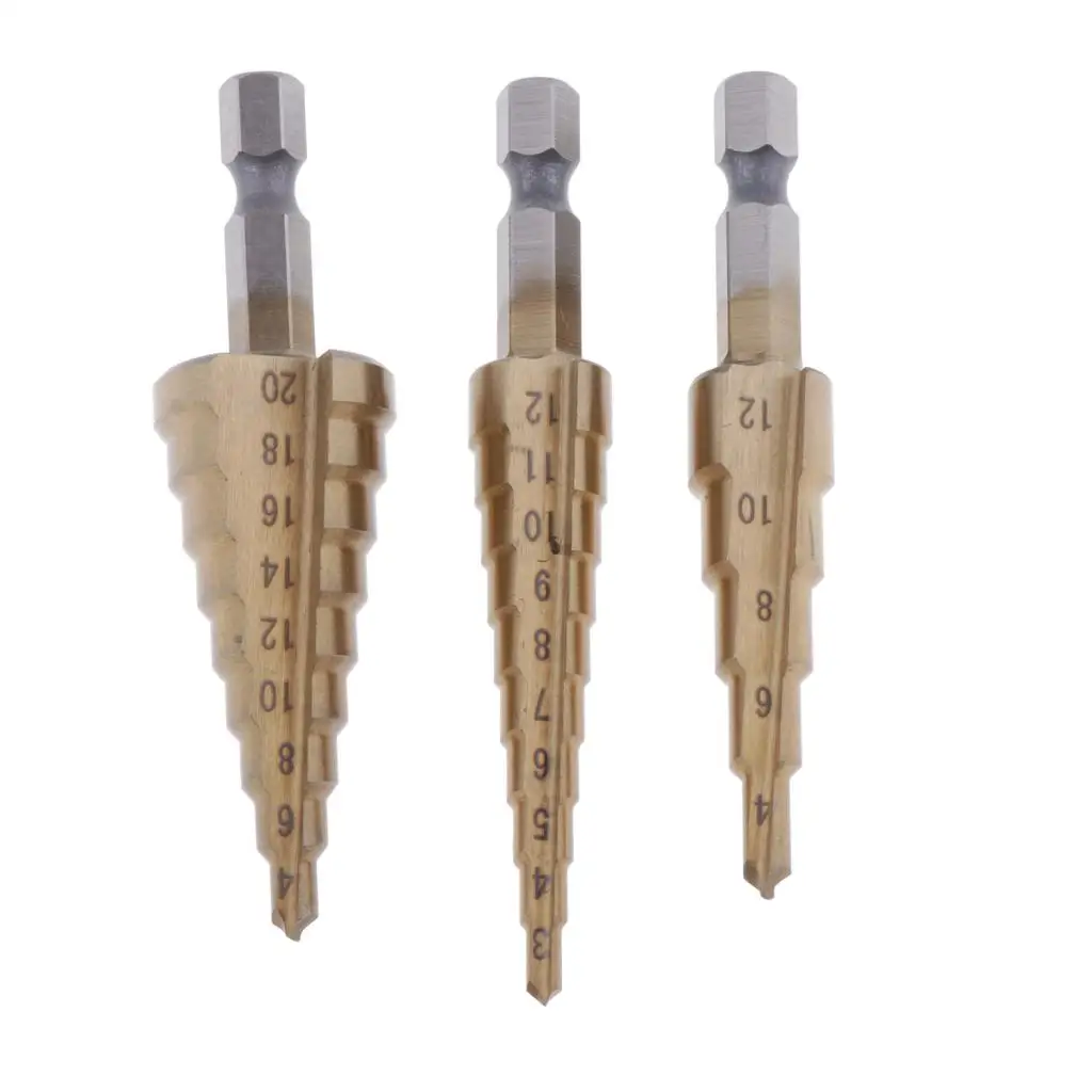 3x Steel Cone Step Drill Bit Multiple Hole Punching Sharpening Cutter Tools for DIY Woodworking Modelling Supplies | Дом и сад