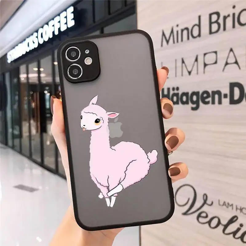 

Phone Case For iPhone 12 11 Mini Pro XR XS Max 7 8 Plus X cartoon Alpaca Matte transparent cover
