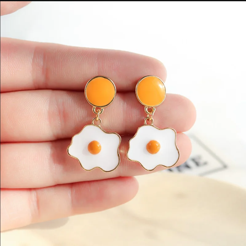 

Cute Cartoon Temperament Earrings Simple Poached Egg Earrings Female Japanese and Korean Wild Egg Ear Stud Earring