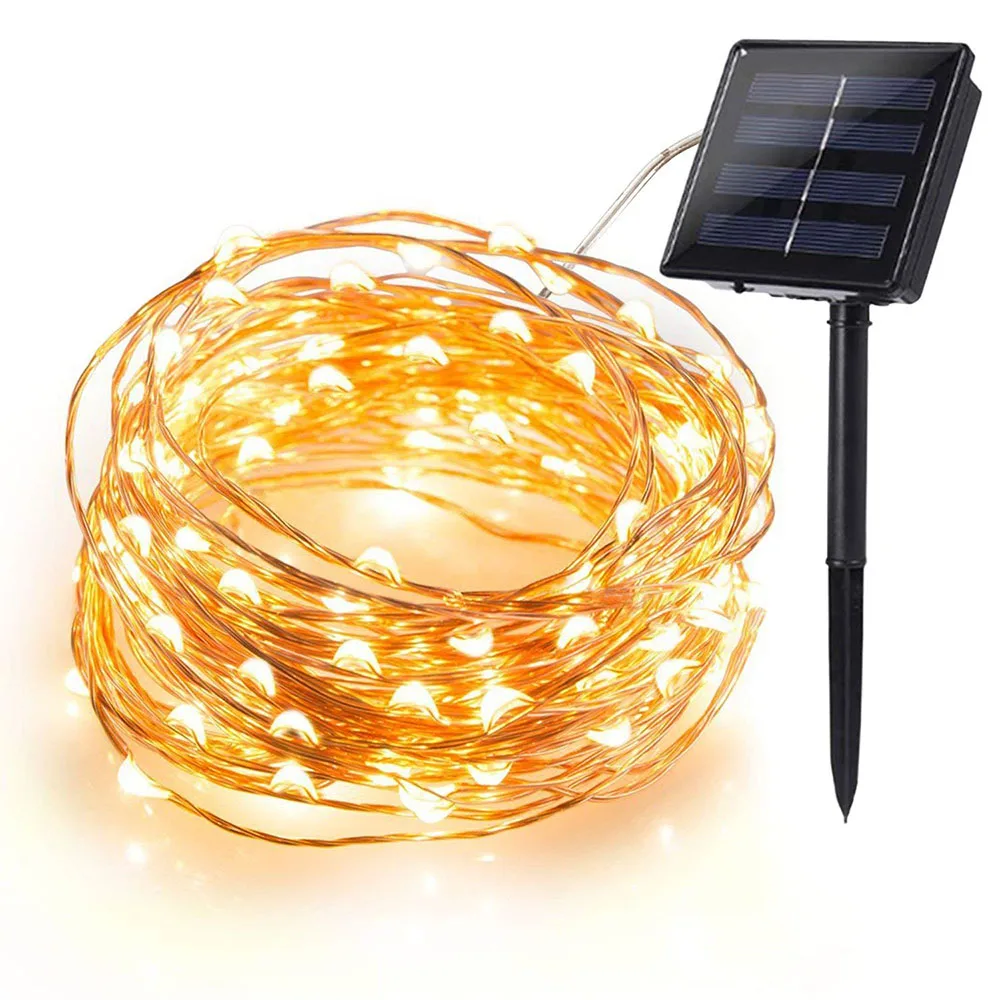 Solar Powered Christmas Led Copper String Light 10M/20Meter 8 Modes Waterproof Holiday Lighting for Wedding,Party,Birthday