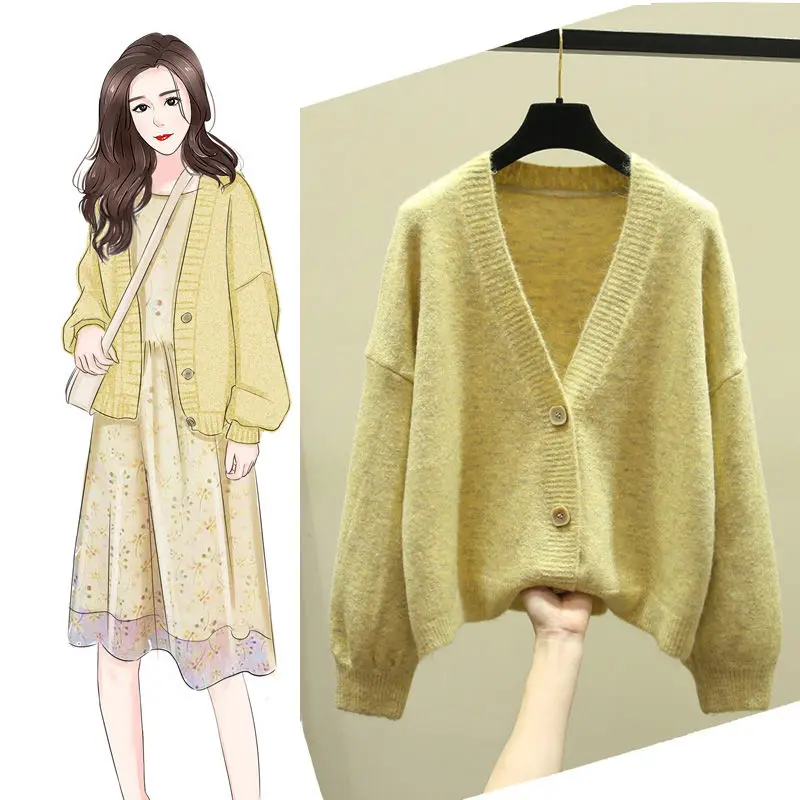 

Woman Sweaters V-neck Sweater Cardigan Women's 2020 Loose Season Short Sweater Femme Chandails Pull Hiver