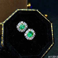 kjjeaxcmy fine jewelry natural emerald 925 sterling silver luxury girl earrings new ear studs support test hot selling