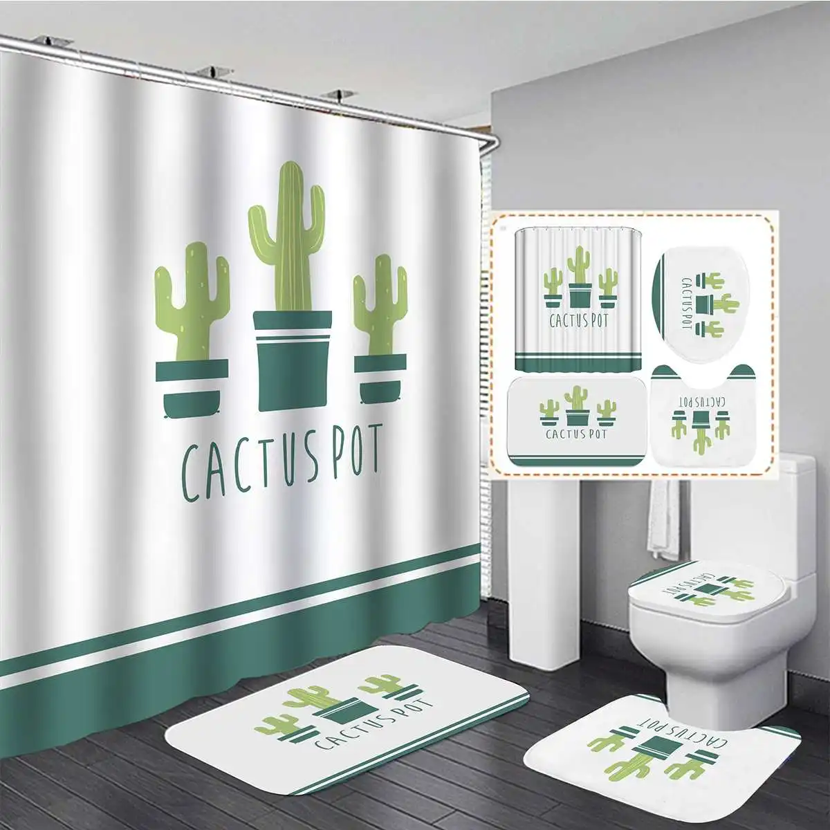 Водостойкая занавеска с узором кактуса в натуральном стиле для ванной и душа