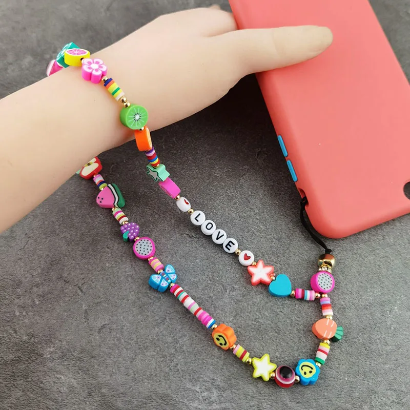

Boho Letter Bracelet Band Keychain Short Phone Stone Pearl Lanyard Home Key Chain Car Key Ring For Women Kid Pendant Jewelry