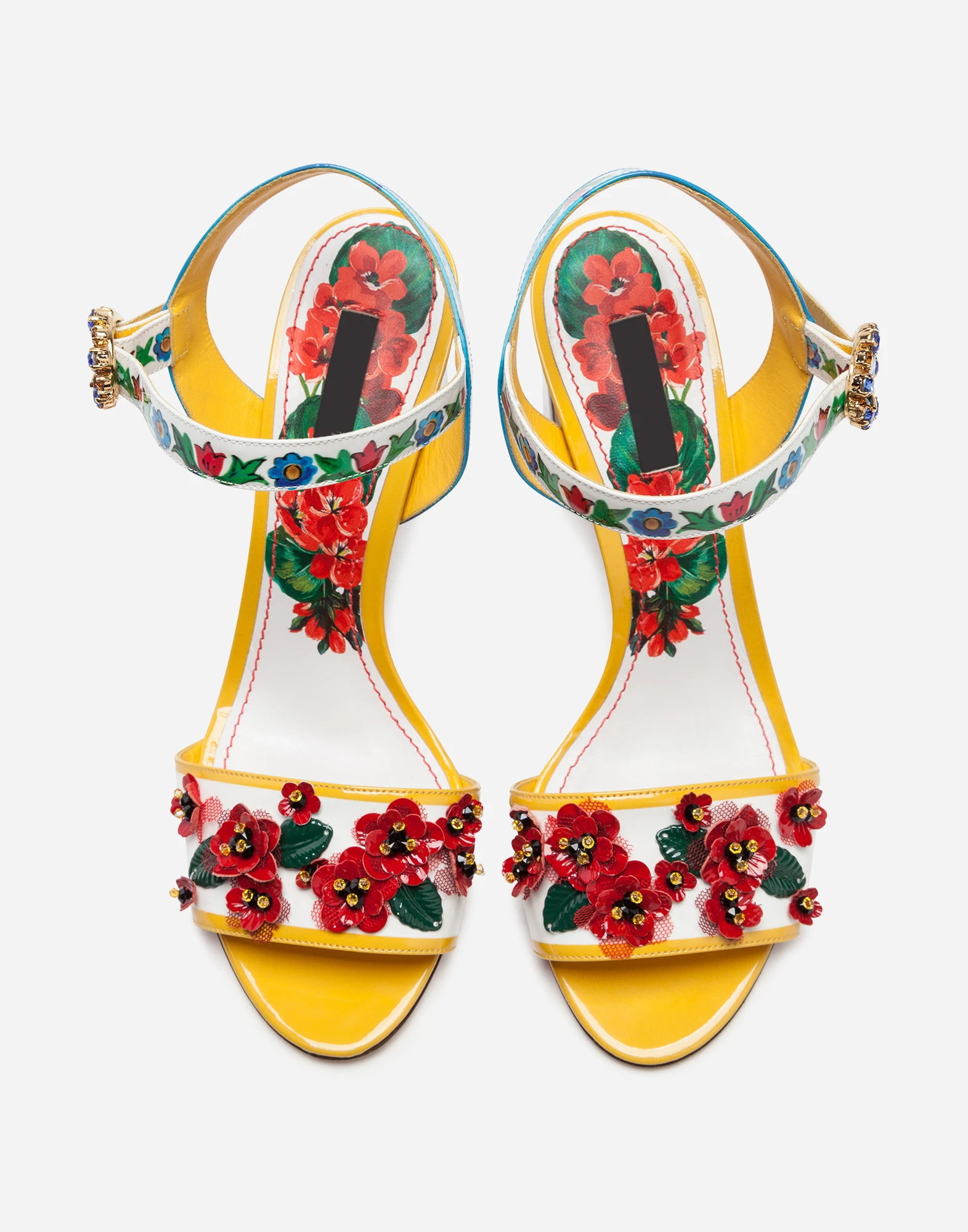 

Prowow Flower Prints High Heels Sandals Women Chunky Block Heel Peep Toe Crystal Buckle Strap Party Shoes Floral Wedding Shoes