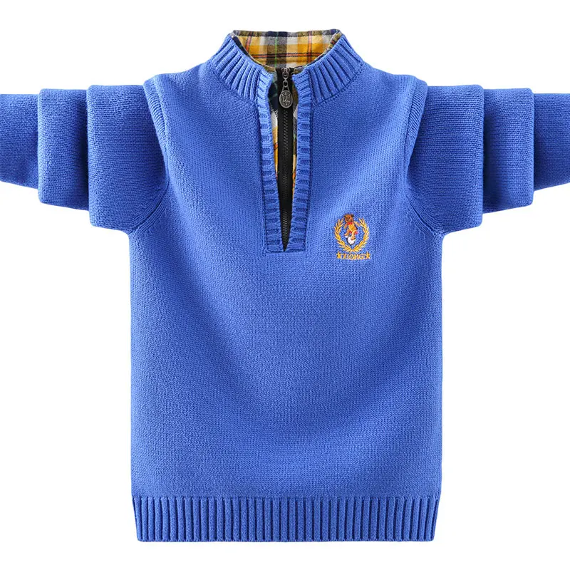 Детский осенне зимний теплый Хлопковый вязаный свитер на молнии для мальчиков