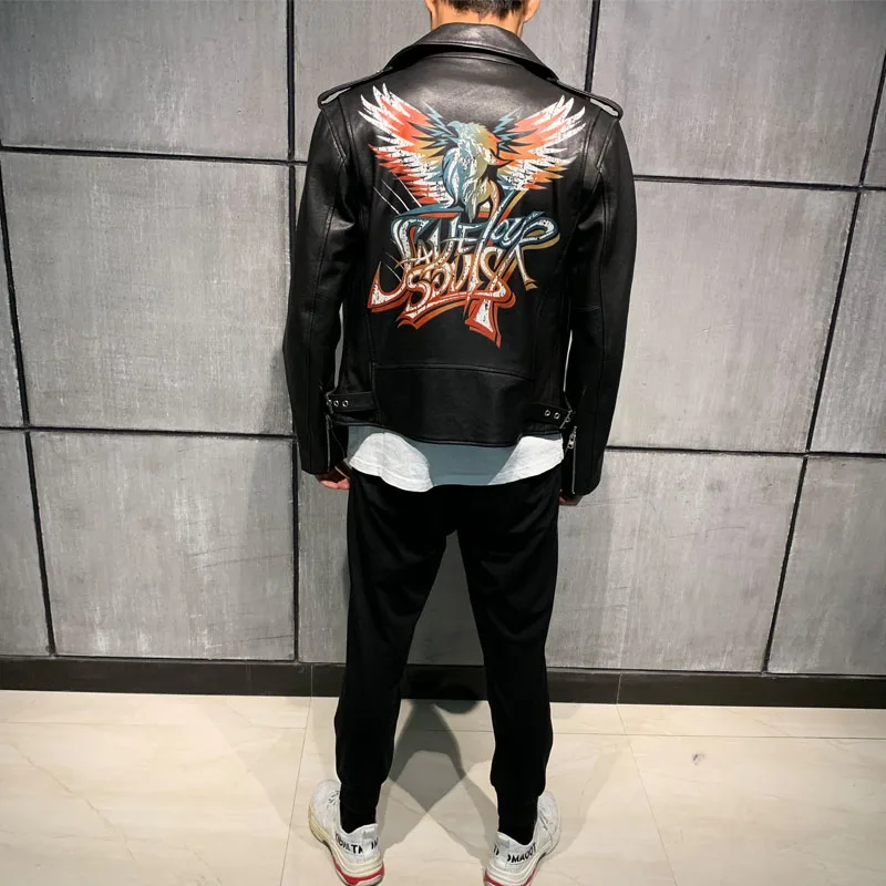 

leather paint male jacket coat men genuine sheepskin