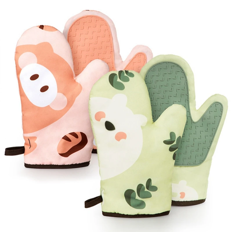

Household Kitchen Cartoon Fabric Heat-Insulating Gloves Thickened Anti-Scald Oven Gloves Oven Mitts Baking Tools