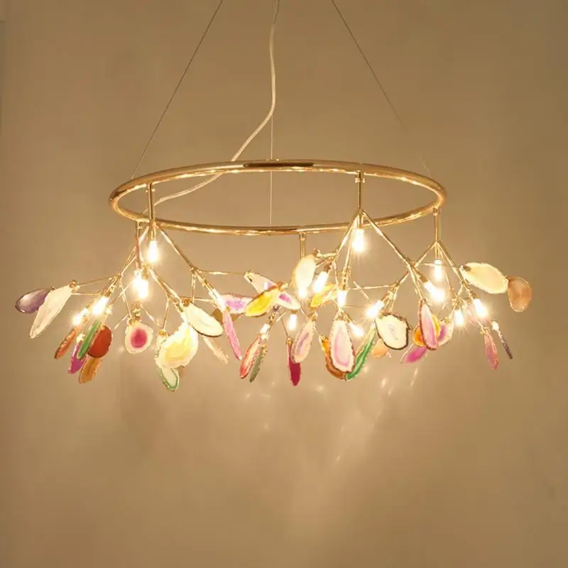 

Nordic Luxury LED Chandeliers Modern Branch Agate Decorative Chandelier Bedroom Light Firefly Living Room Lighting Kitchen Lamp