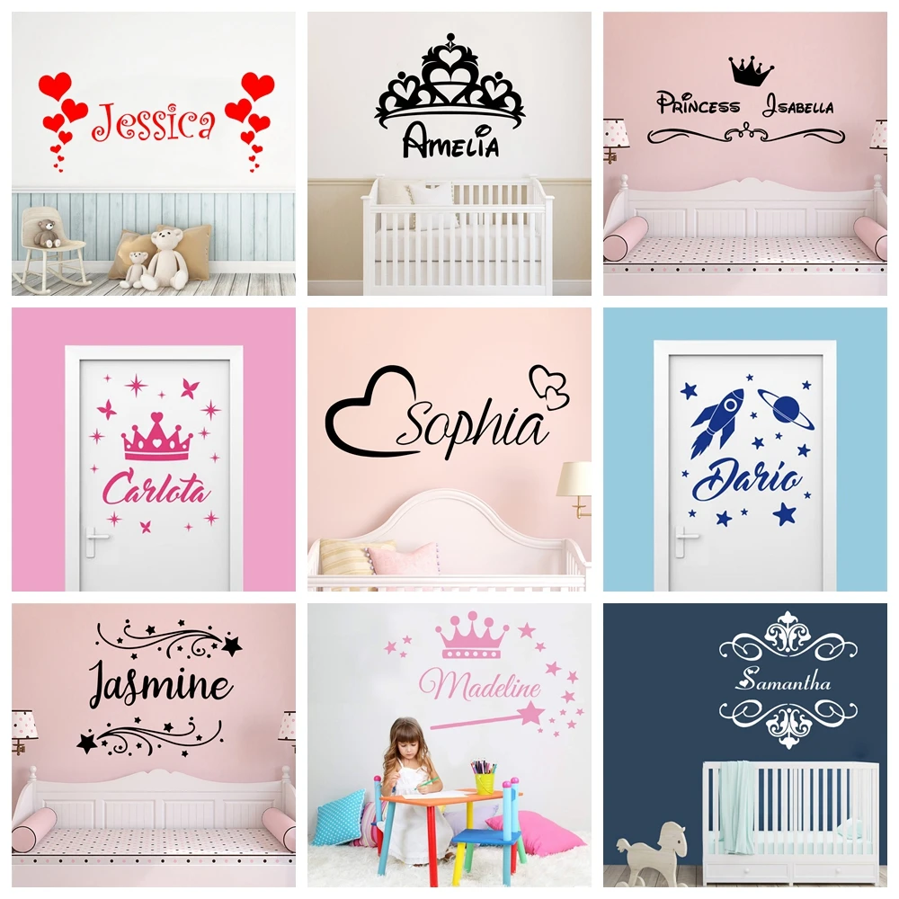 

Fashion Custom Name Wall Sticker Vinyl Art Decals For kids Bedroom Decor Stickers Baby Room Wallpaper Vinyl Decal Mural