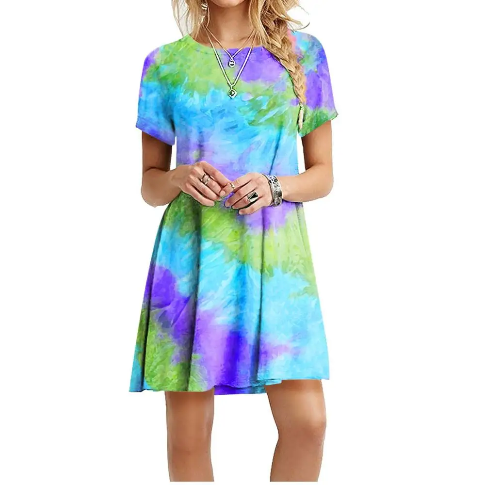 

Женские повседневные пляжные платья в стиле бохо, праздничное летнее платье с круглым вырезом, свободное мини-платье с коротким рукавом