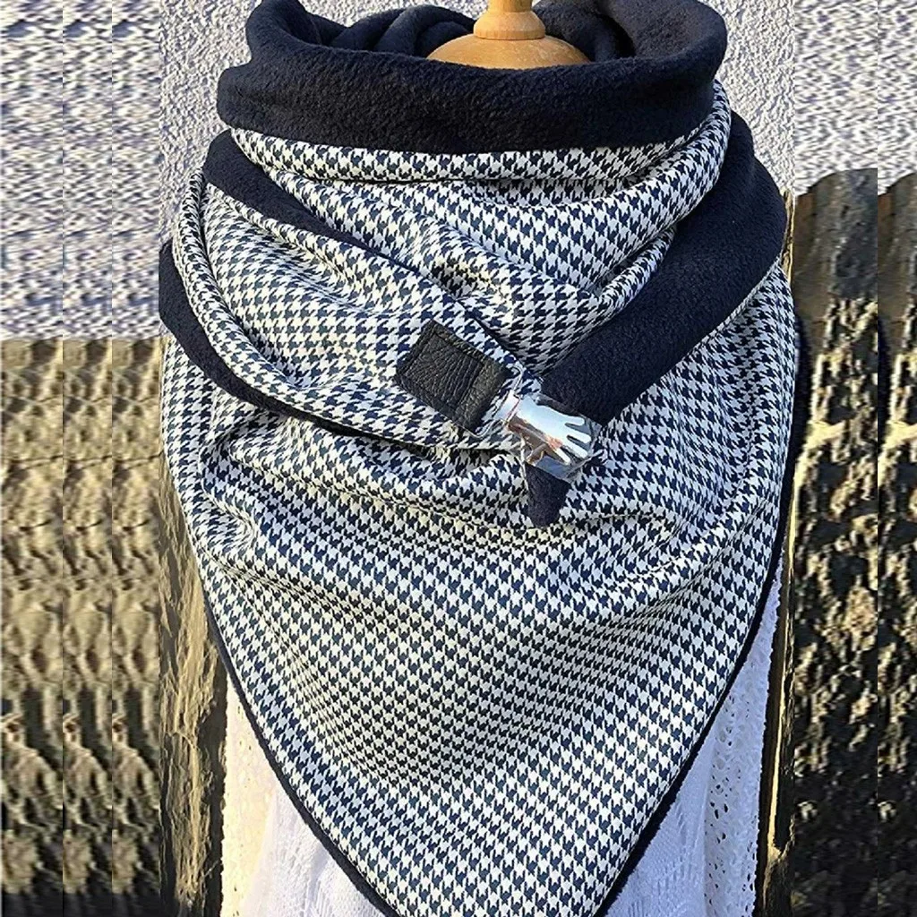 2020 Модный зимний женский шарф однотонный с принтом в горошек на пуговицах мягкая
