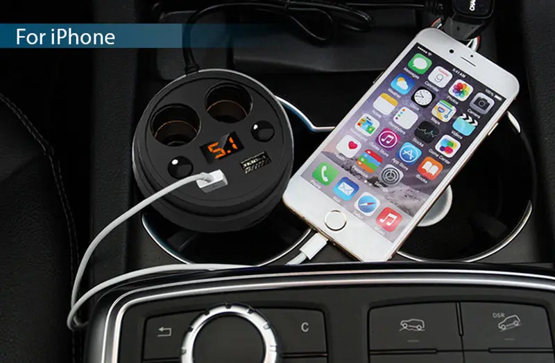 GSPSCN автомобильный инвертор 5 в 3 А, двойной 2 USB Автомобильное зарядное устройство, светодиодный дисплей с экраном, добавить 2 автомобильного прикуривателя, автомобильный инвертор