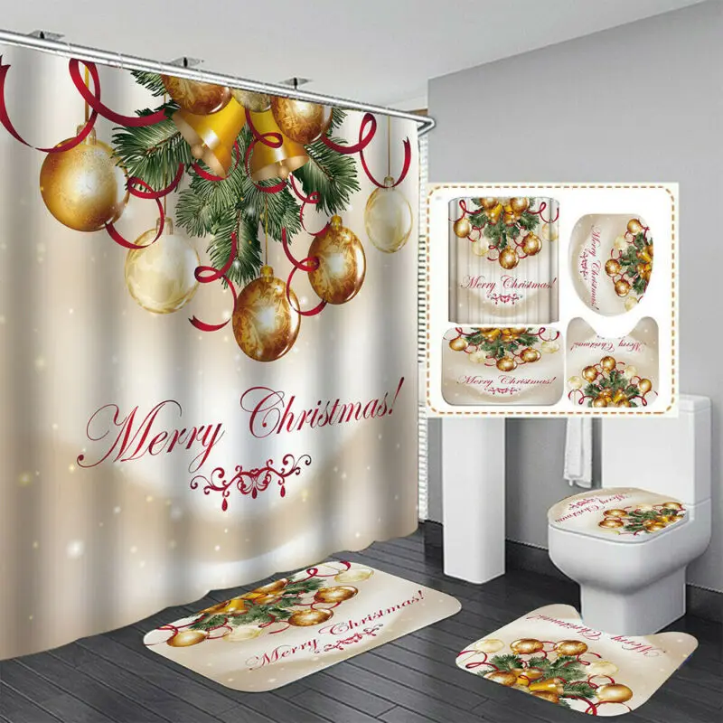 4 шт. Рождественская занавеска для душа водонепроницаемый коврик ванной комнаты