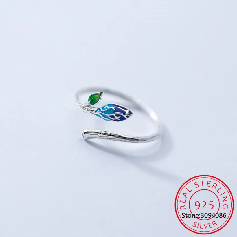 

Регулируемые кольца для девочек-подростков, открытые кольца с синими листьями, 100%, 925, DS990