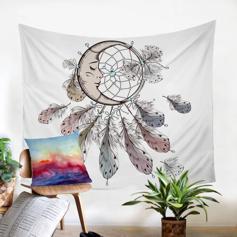 BeddingOutlet Hipster Watercolor Tapestry Dreamcatcher Feathers Wall Hanging Bohemian Art Carpet Decorative Tapestry 2 Sizes - Цвет: 15