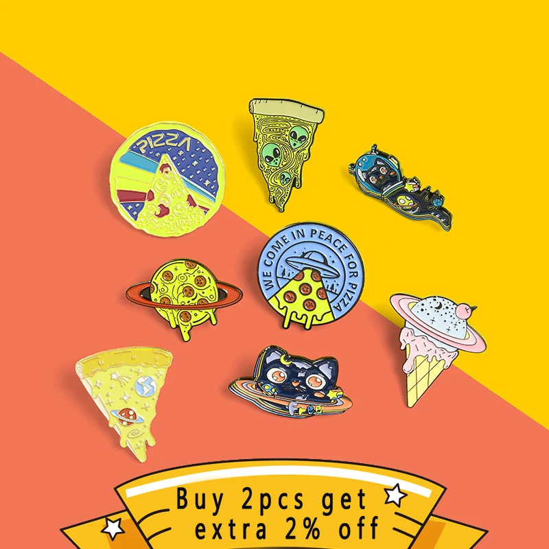 Брошь на лацкан с изображением пиццы космоса коллекция булавок кошки астронавта