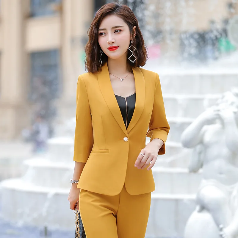 Professional women's suits 2022 autumn new five-point sleeves solid color Slim suit temperament casual trousers
