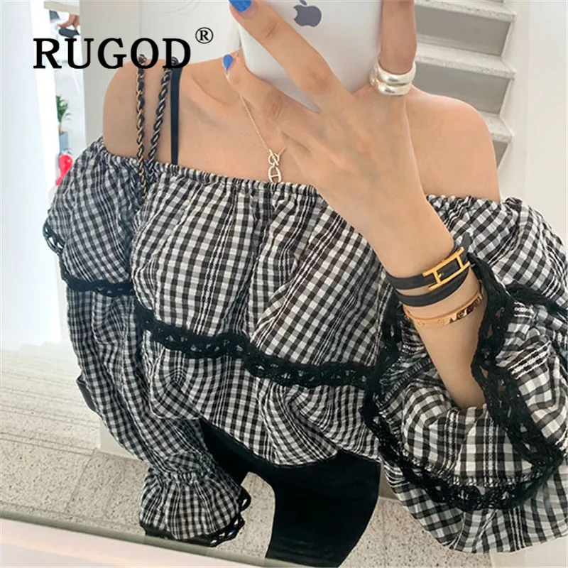 Женская кружевная блузка RUGOD элегантная Свободная с вырезом лодочкой открытыми