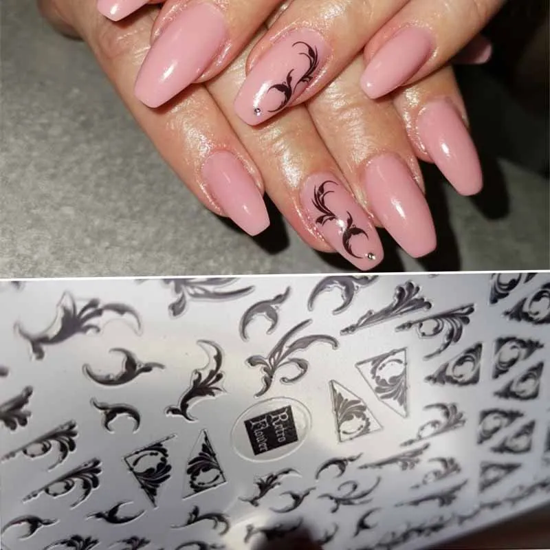 1 лист цветочных лоз стикеры 3D на ногти Nail Art черный и белый арабесс переводные