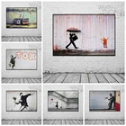 Бэнкси искусство ходьба по дождю Улица граффити настенное искусство холст картины постеры и принты на стену для декора гостиной