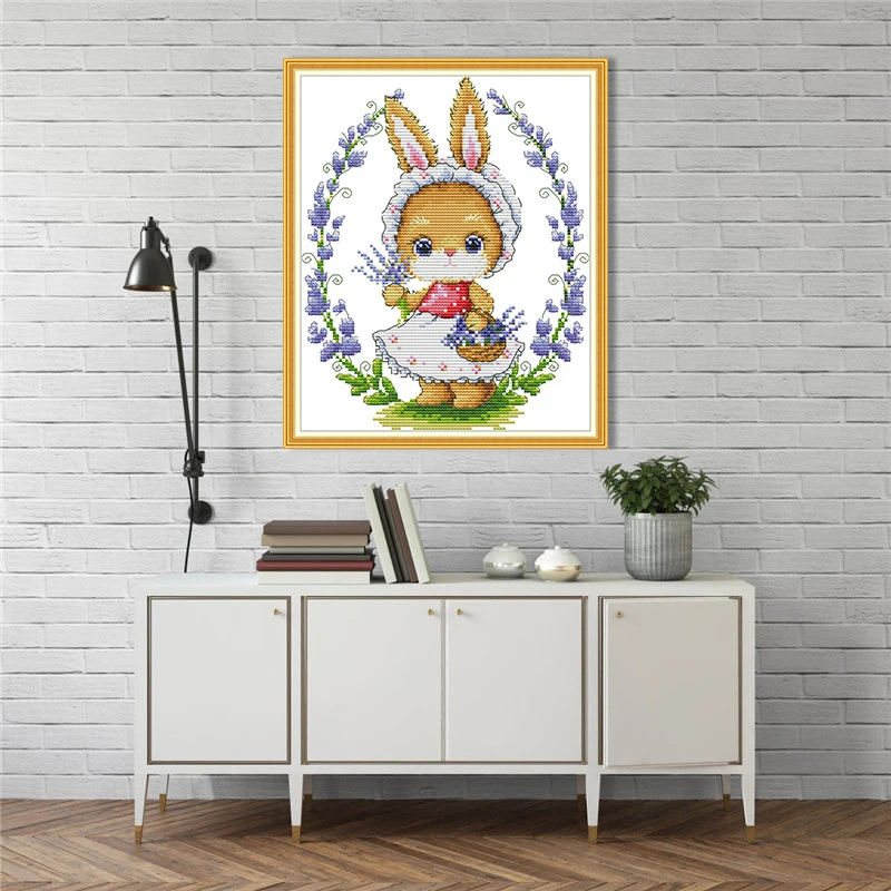 Картины с кроликами и цветами вышивка крестиком Печатный холст сделай сам наборы