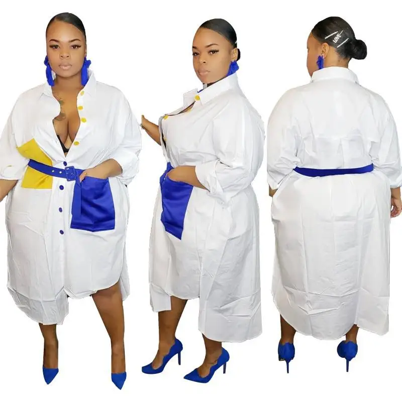 Белые рубашки свободные платья большие размеры женские на пуговицах с поясом