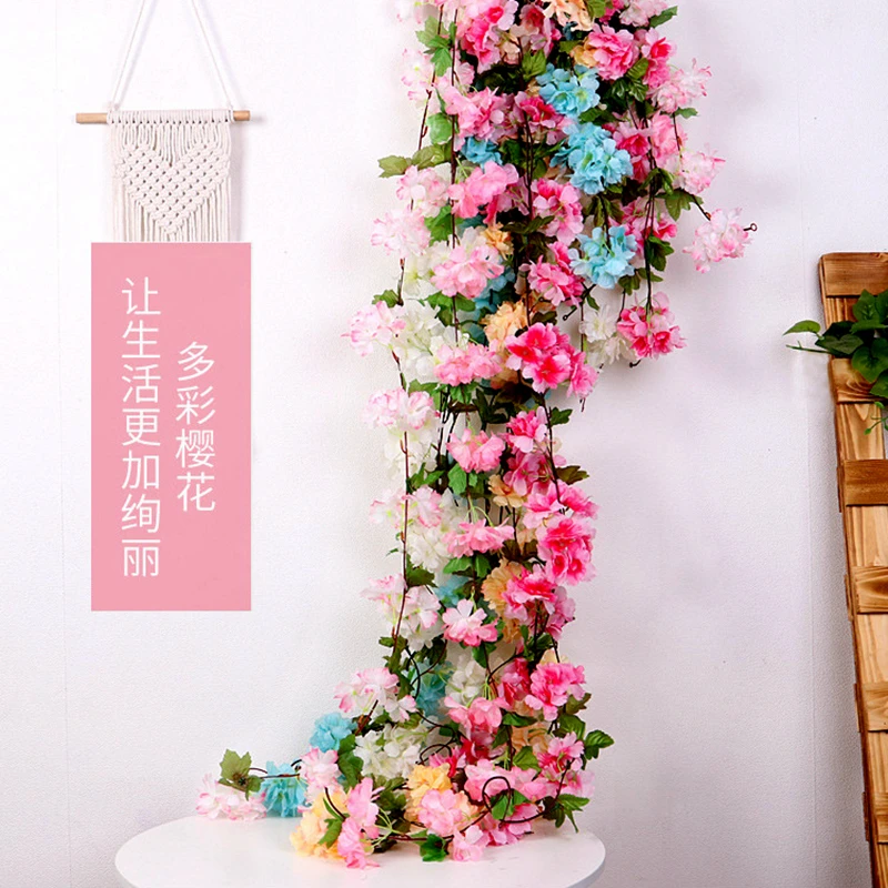 

Zerolife 2.3M Cherry Blossoms Artificial Flowers Garland for Wedding Home Room Decoration Spring Garden Arch Diy Fake Plant Vine