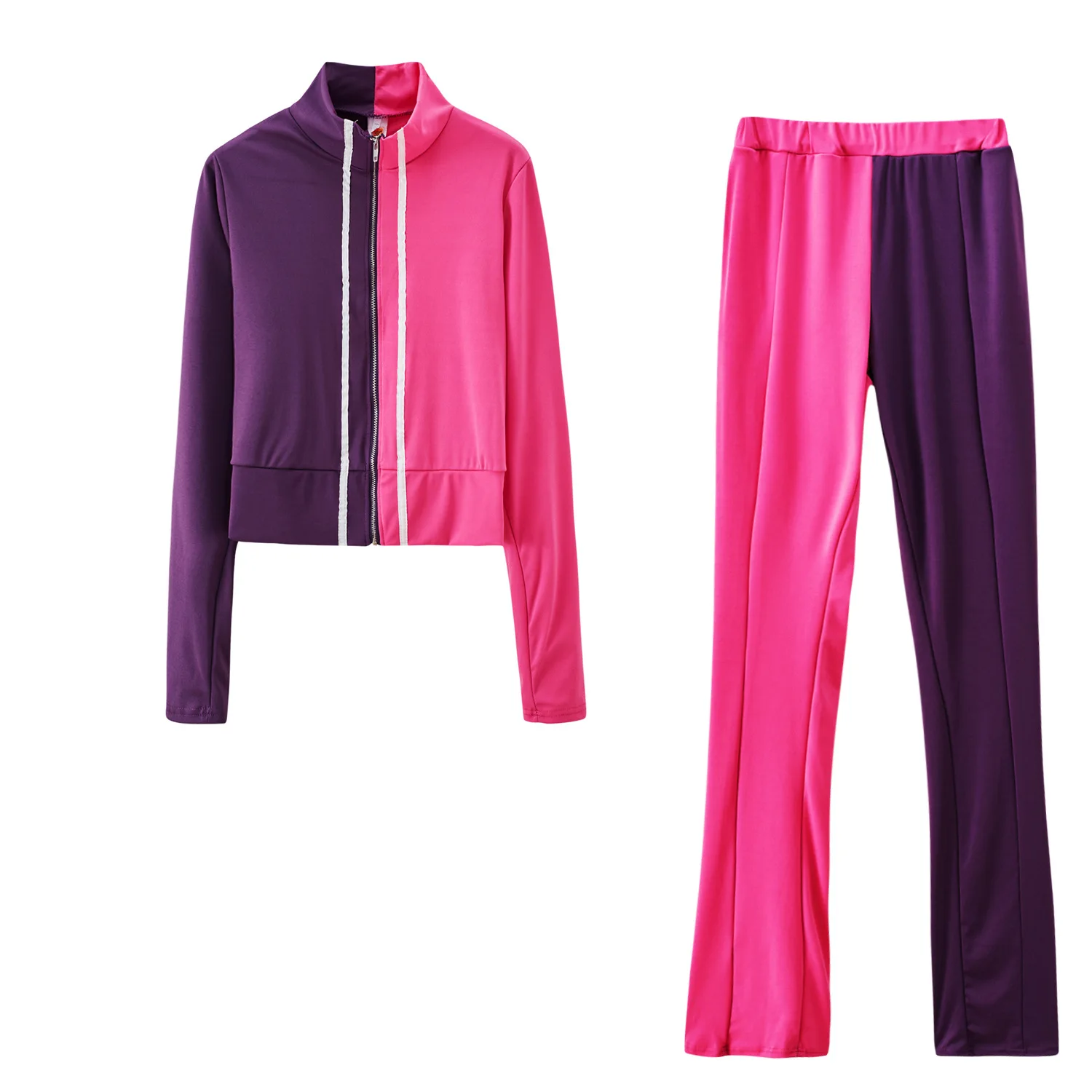 

Tracksuit Women 2021 Spring Casual Loose Patchwork Color Sport Tracksuits Wives Sweatshirt Pants 2 Piece Set Female Clothing