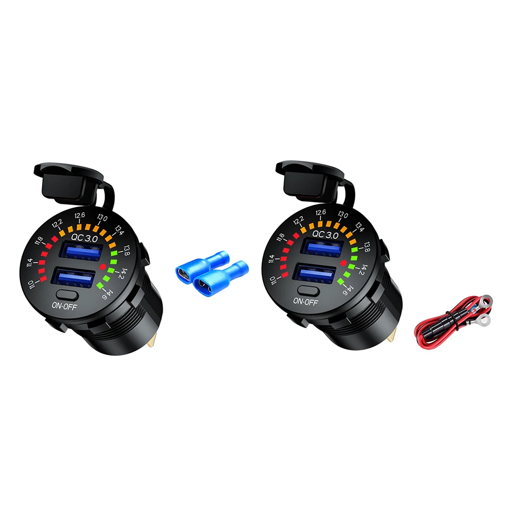 

Car Motorcycle Boat Dual USB Fast Charger QC3.0 Charging AdapterPower Socket with LED Streamlight Voltmeter On/Off Switch