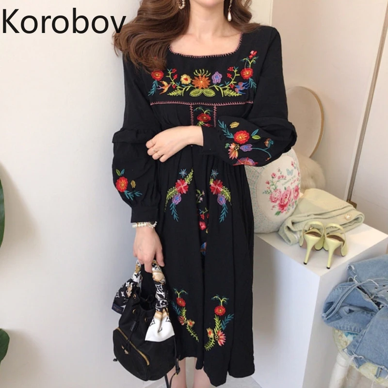 Korobov корейский шик винтажный элегантный квадратный вырез женское платье с