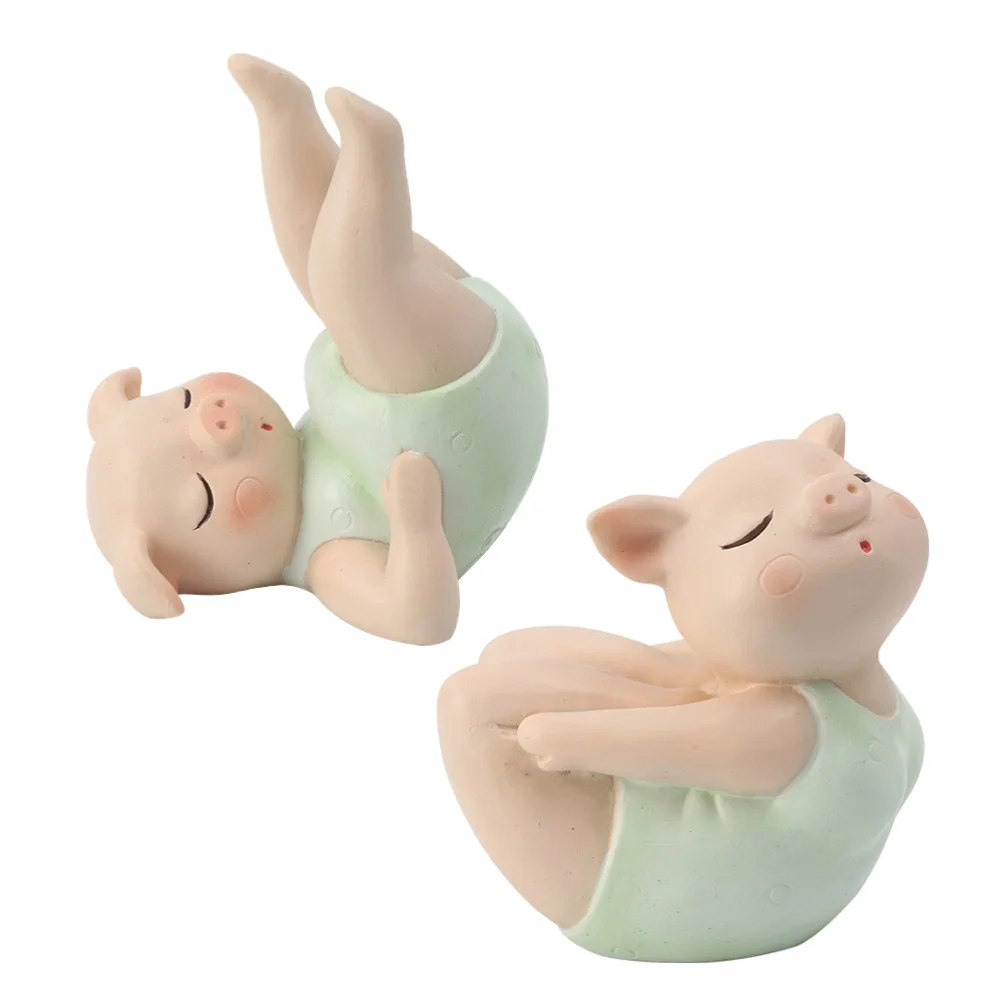 

2pcs Piggy Desktop Adornment Lightweight Delicate Lovely Resin Animals for Desktop Decor
