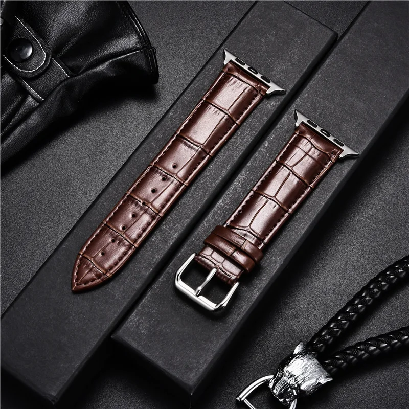 

Leather Watchband for Apple Watch 6 5 4 SE Band Business Leather Bracelet 44mm 42mm 40mm 38mm Strap for iwatch Series 3 2 1