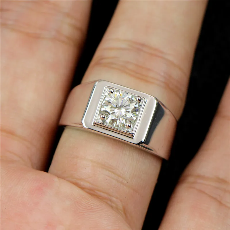 1CT Moissanite кольцо Мужские серебро 925 пробы регулируемые мужские кольца модные большие свадебные NJ05